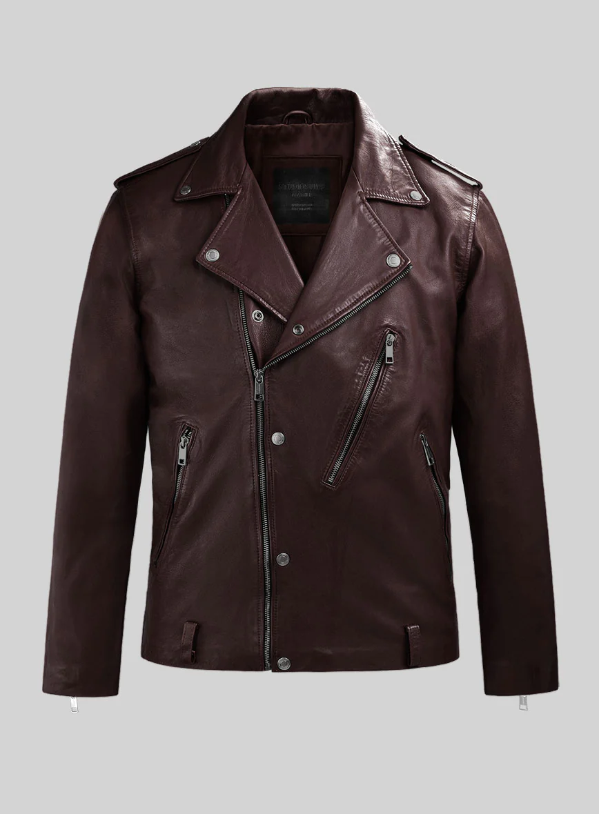 Revolt Burgundy Biker Leather Jacket