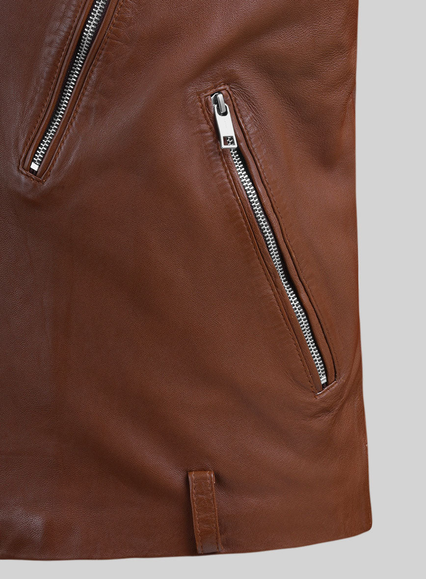 Revolt Tan Biker Leather Jacket - Image 4