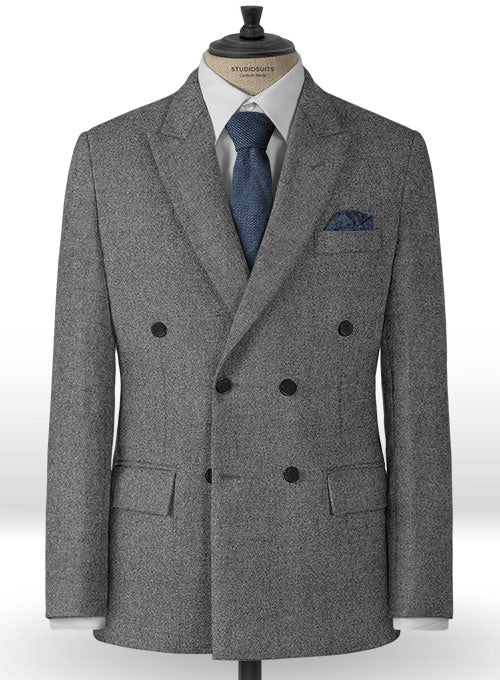 Rope Weave Gray Tweed Double Breasted Jacket