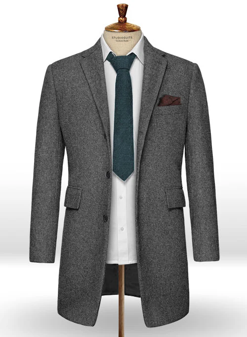 Rope Weave Gray Tweed Overcoat - Image 3
