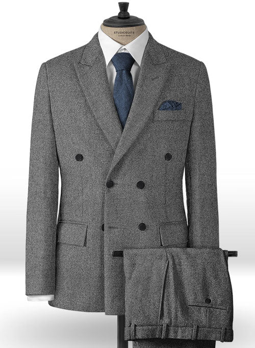 Rope Weave Gray Tweed Double Breasted Suit