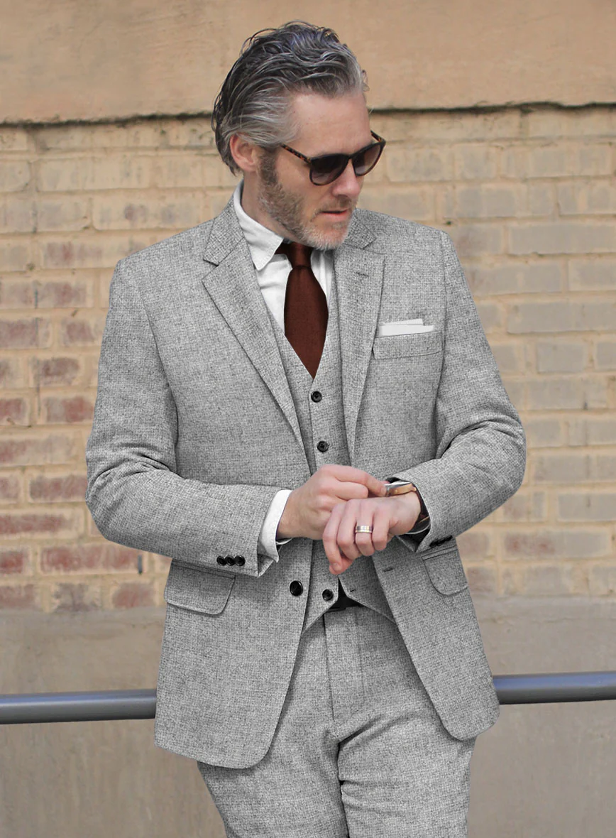 Rope Weave Light Gray Tweed Suit - Image 5