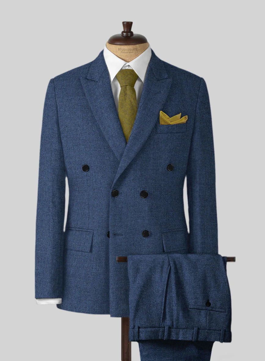 Rope Weave Persian Blue Tweed Double Breasted Suit
