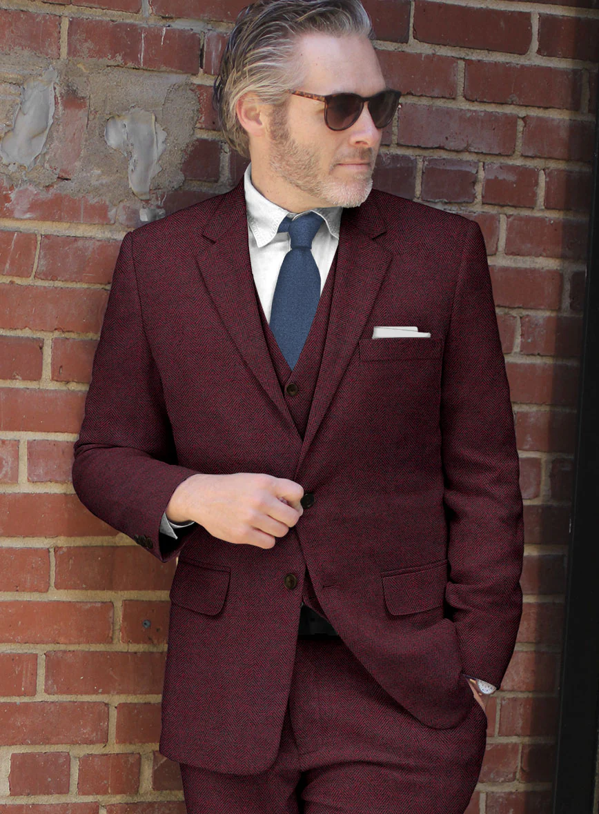 Rose Wine Herringbone Tweed Suit - Image 4