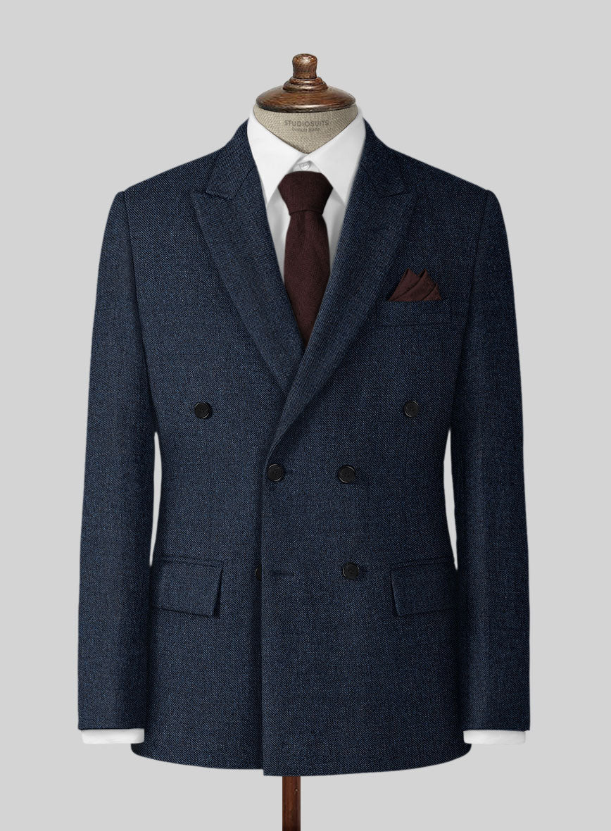 Royal Blue Denim Tweed Double Breasted Jacket