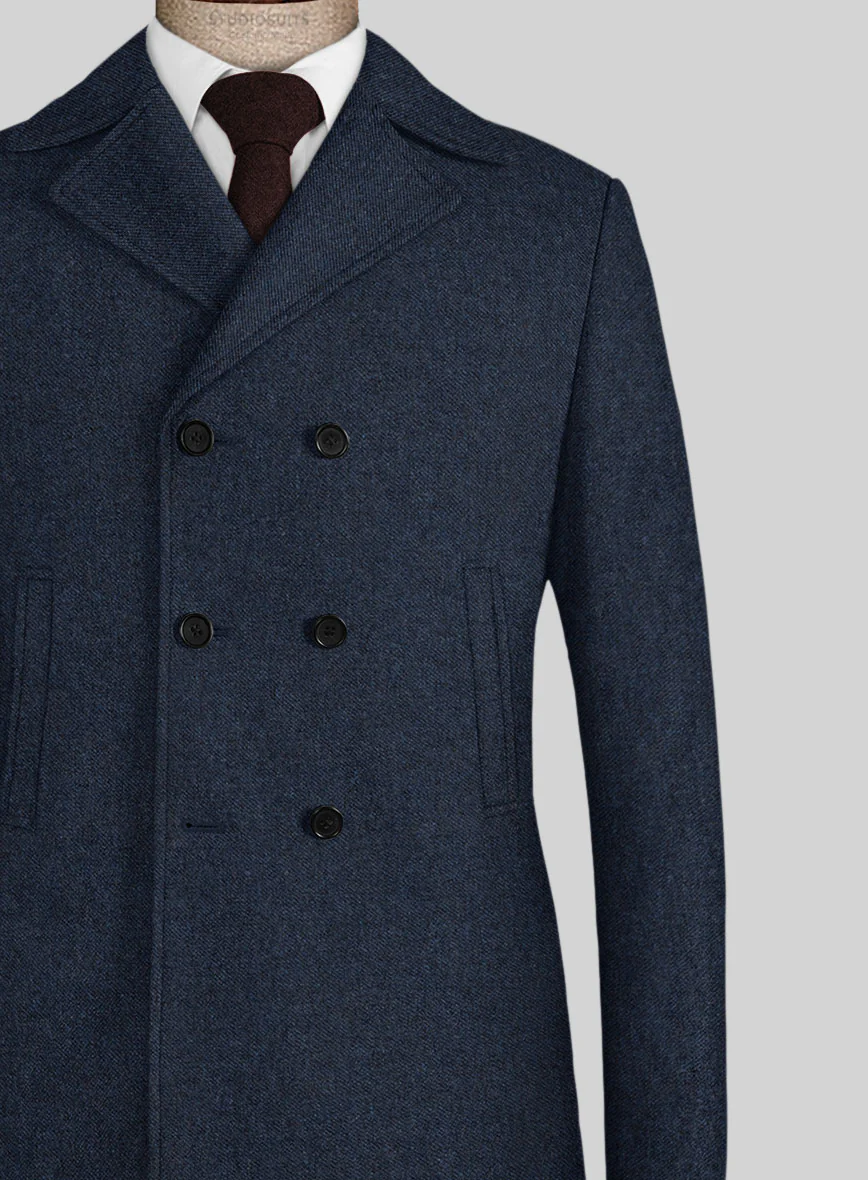 Royal Blue Denim Tweed Pea Coat - Image 2