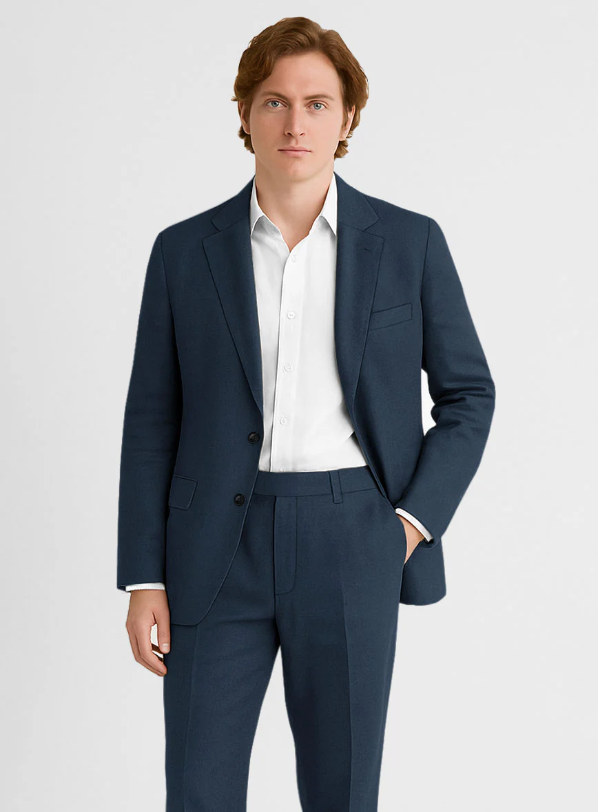 Royal Blue Feather Cotton Canvas Stretch Suit - Image 3