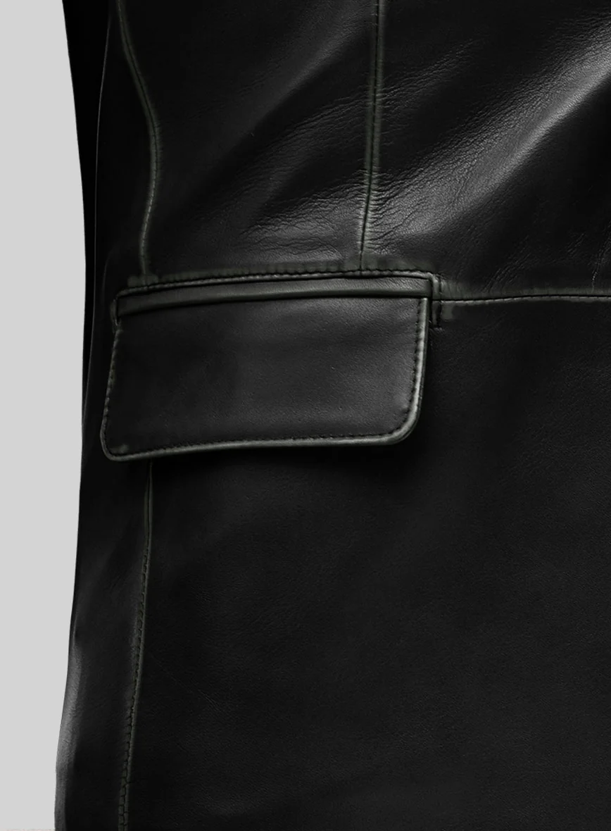 Rubbed Black Leather Blazer - Image 3