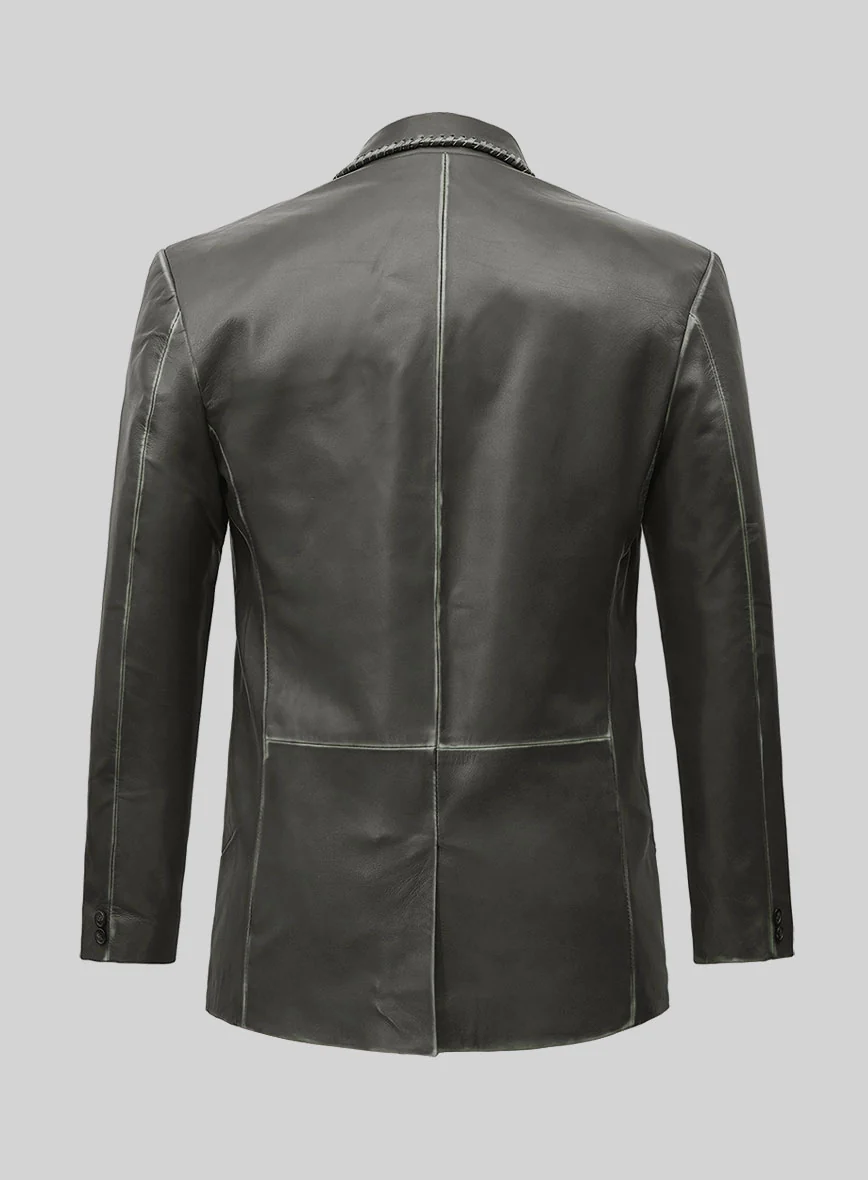 Rubbed Charcoal Medieval Leather Blazer - Image 2