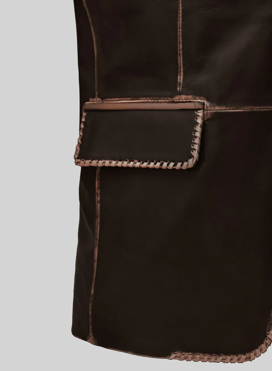 Rubbed Dark Brown Medieval Leather Blazer - Image 3