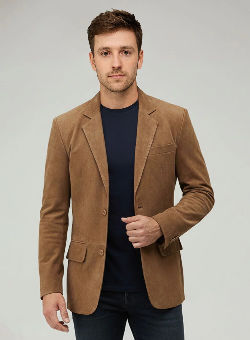 Saddle Brown Suede Leather Blazer - Image 5