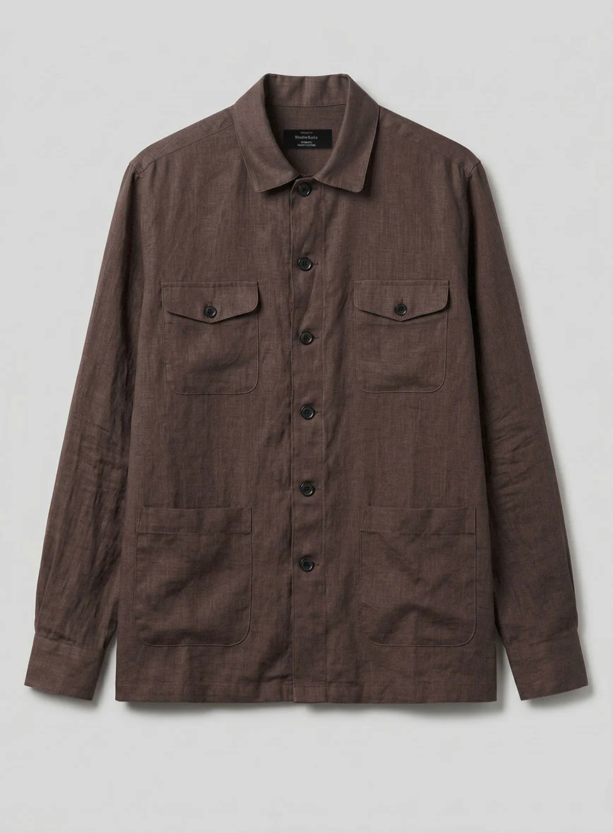 Safari Cedar Brown Pure Linen Overshirt - Image 2