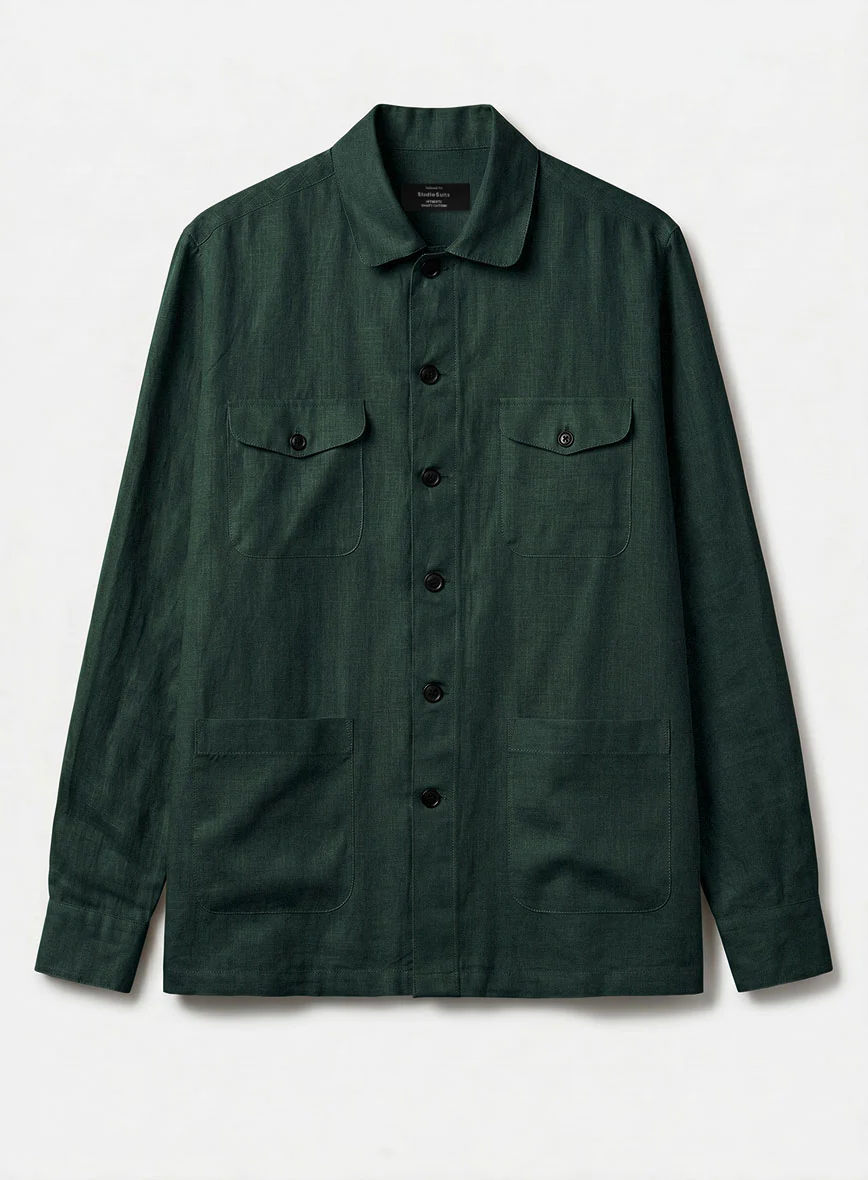 Safari Dark Moss Pure Linen Overshirt - Image 2