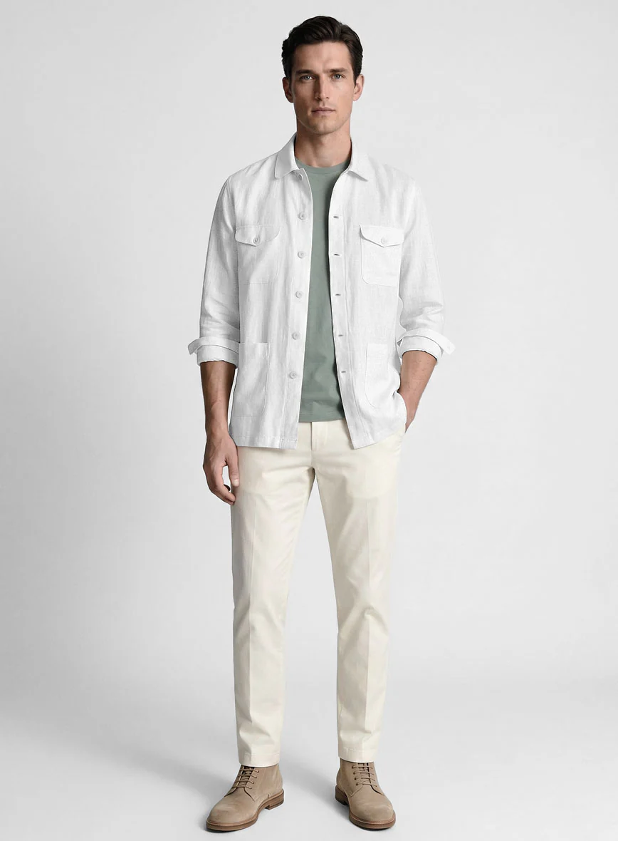 Safari Pure White Linen Overshirt - Image 4