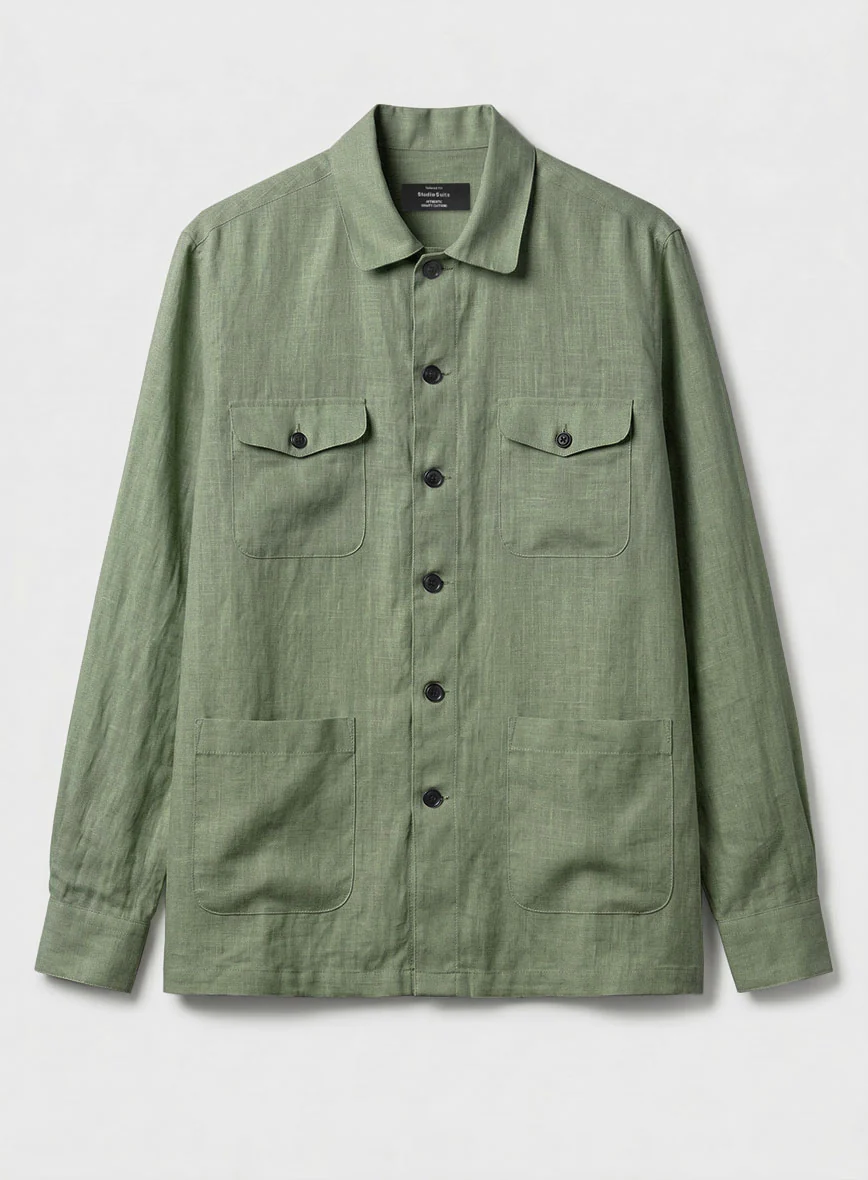 Safari Sage Green Pure Linen Overshirt - Image 2