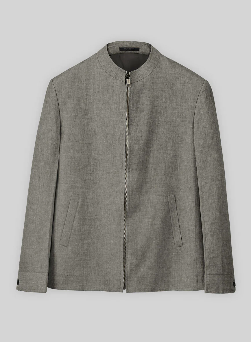 Sage Green Linen Zipper Jacket
