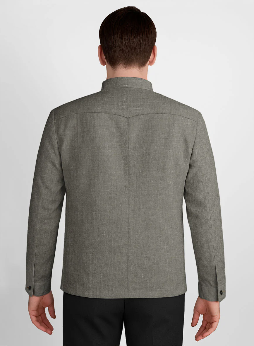 Sage Green Linen Zipper Jacket - Image 3