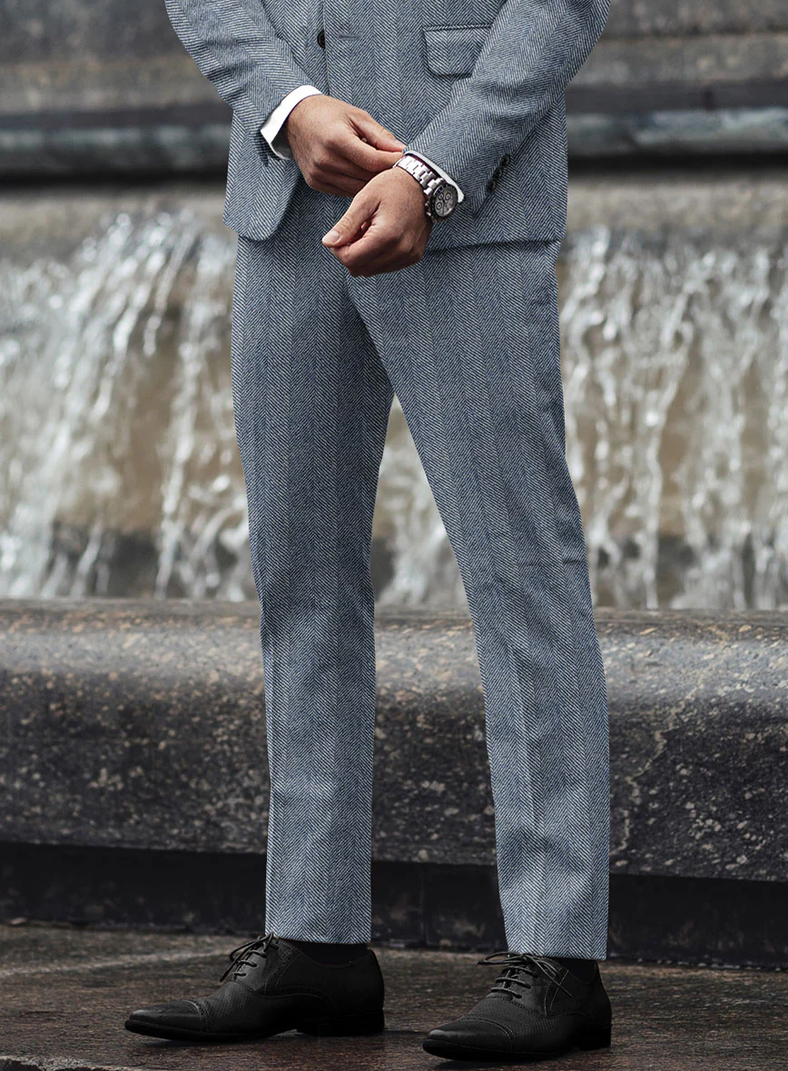 Sartori Anselmo Blue Herringbone Soft Tweed Pants - Image 2