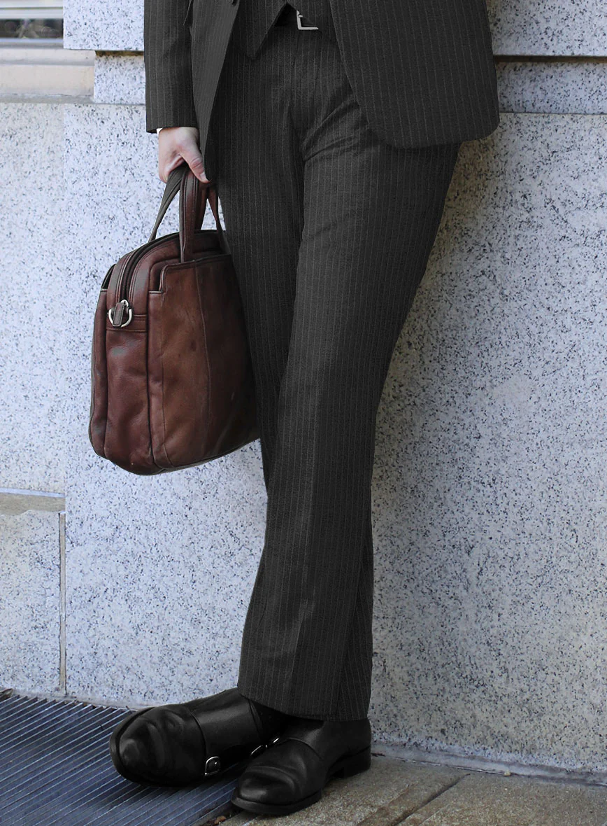 Scabal Amraso Stripe Charcoal Wool Pants - Image 2