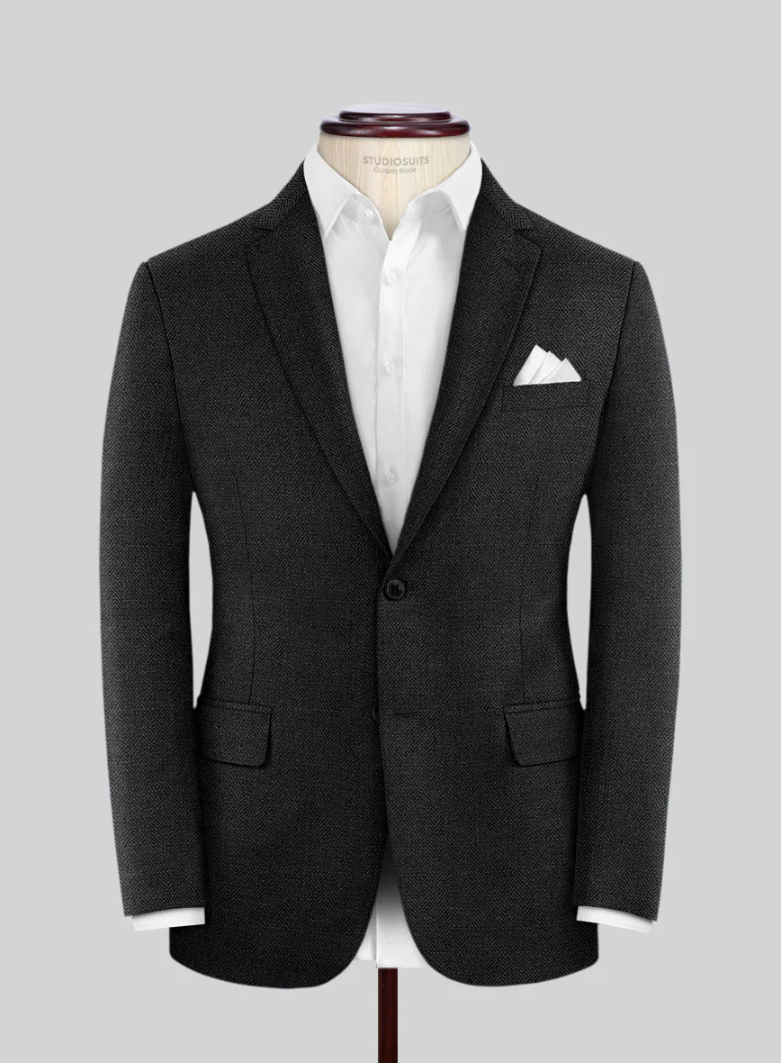 Scabal Charcoal Herringbone Wool Jacket