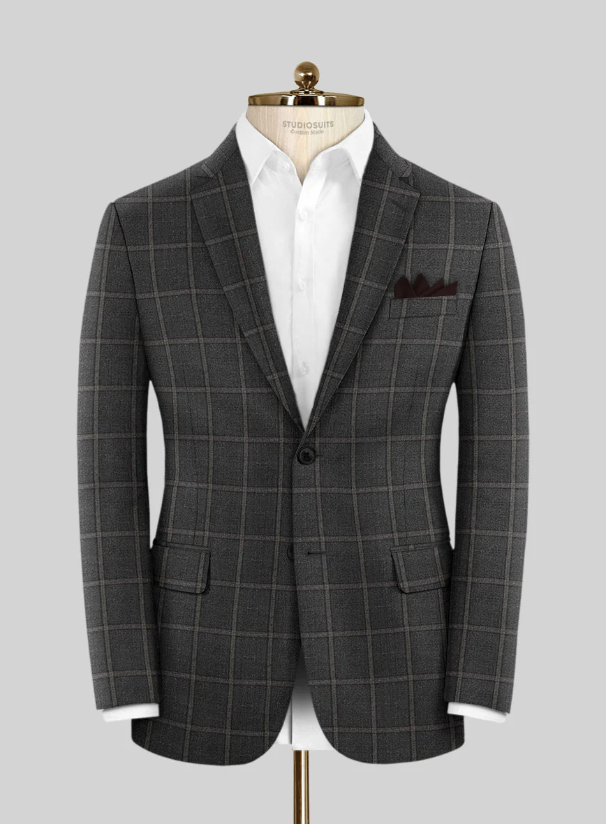 Scabal Charcoal Windowpane Wool Jacket