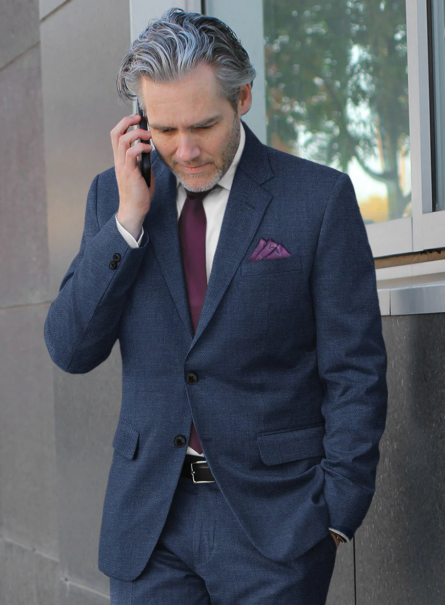 Scabal Cobalt Blue Herringbone Wool Jacket - Image 2