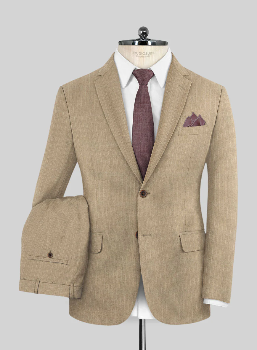 Scabal Cosmopolitan Pinstripe Beige Wool Suit