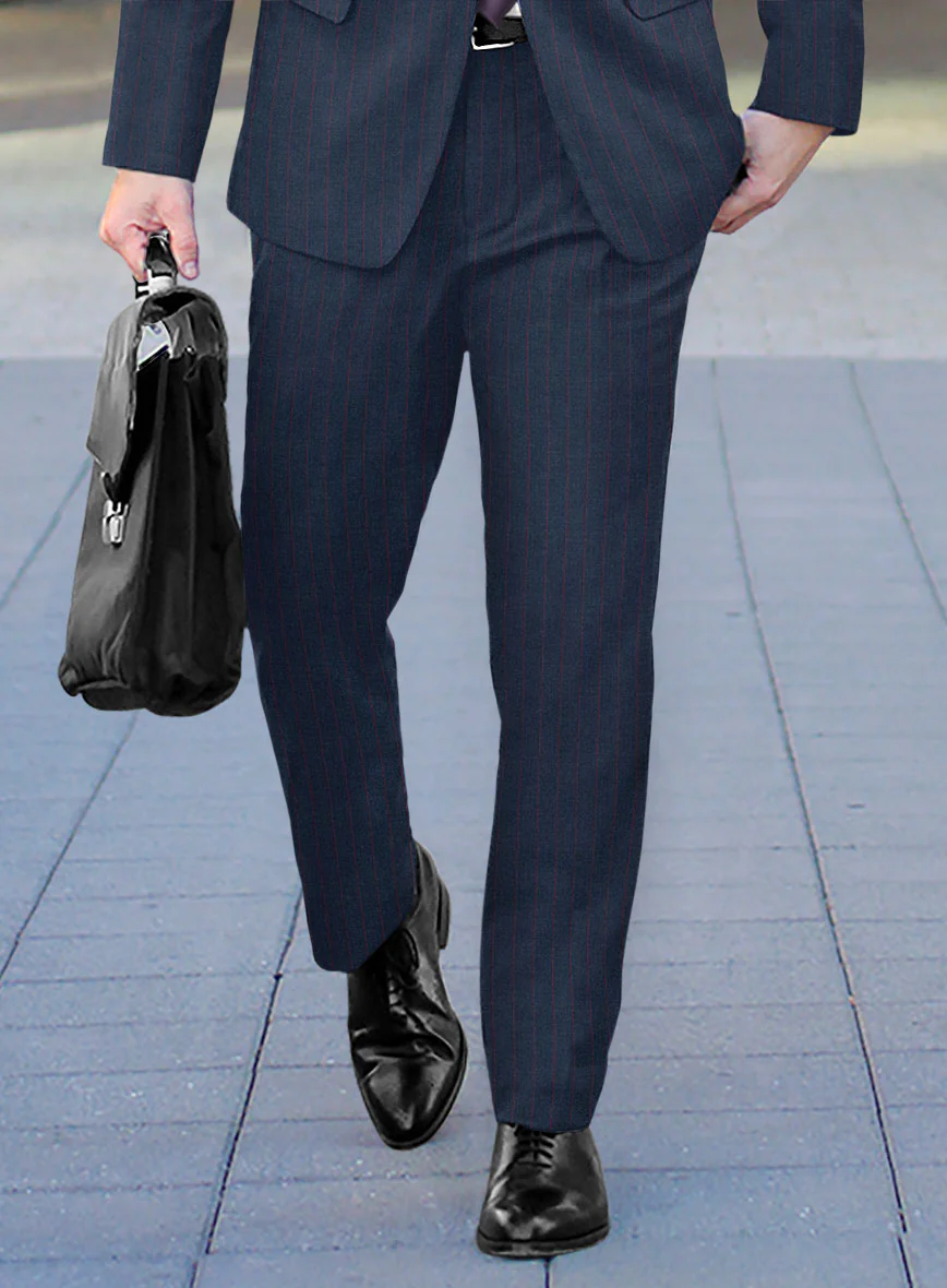 Scabal Cosmopolitan Stripe Denim Blue Wool Pants - Image 2