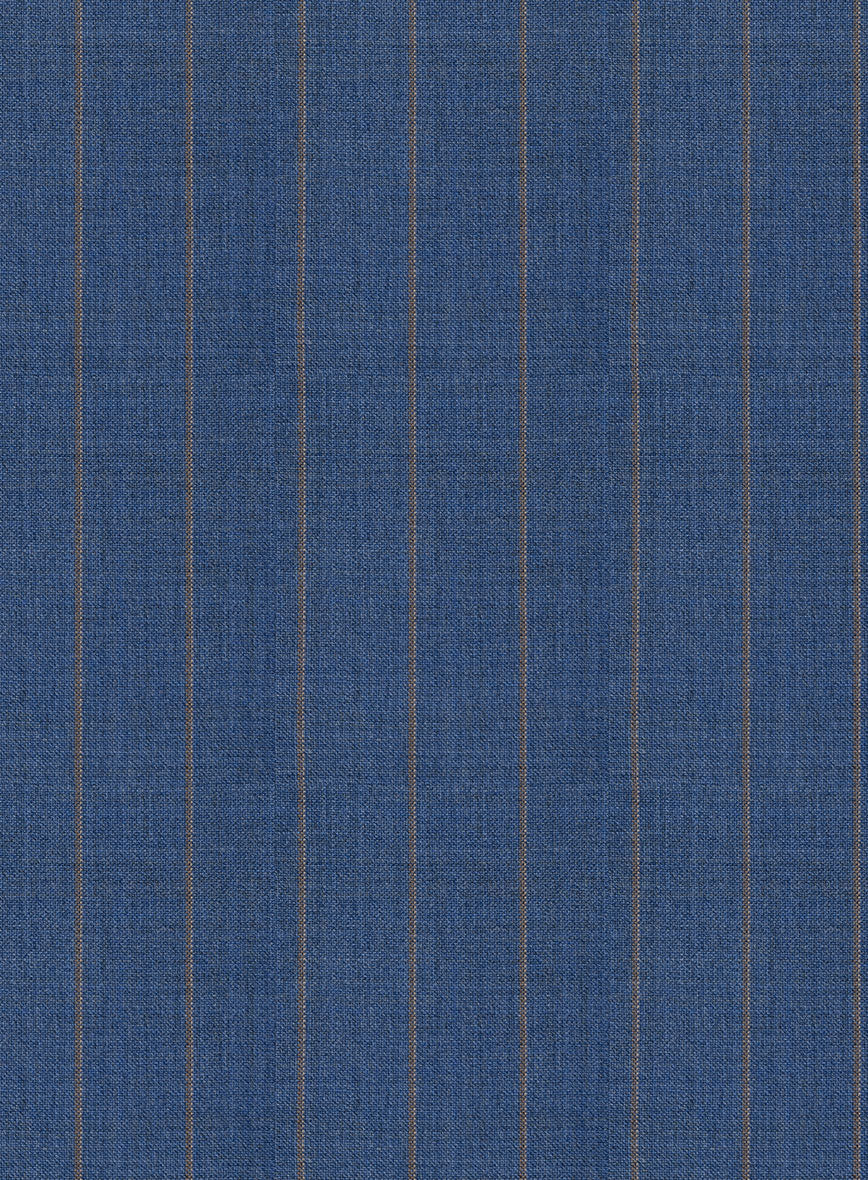 Scabal Cosmopolitan Stripe Flat Blue Wool Pants - Image 3
