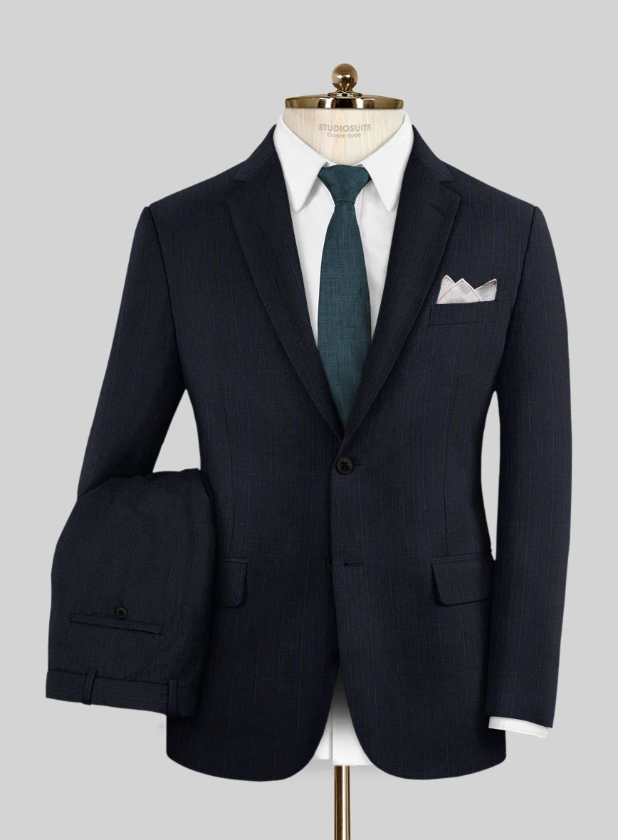 Scabal Cosmopolitan Stripe Tade Blue Wool Suit