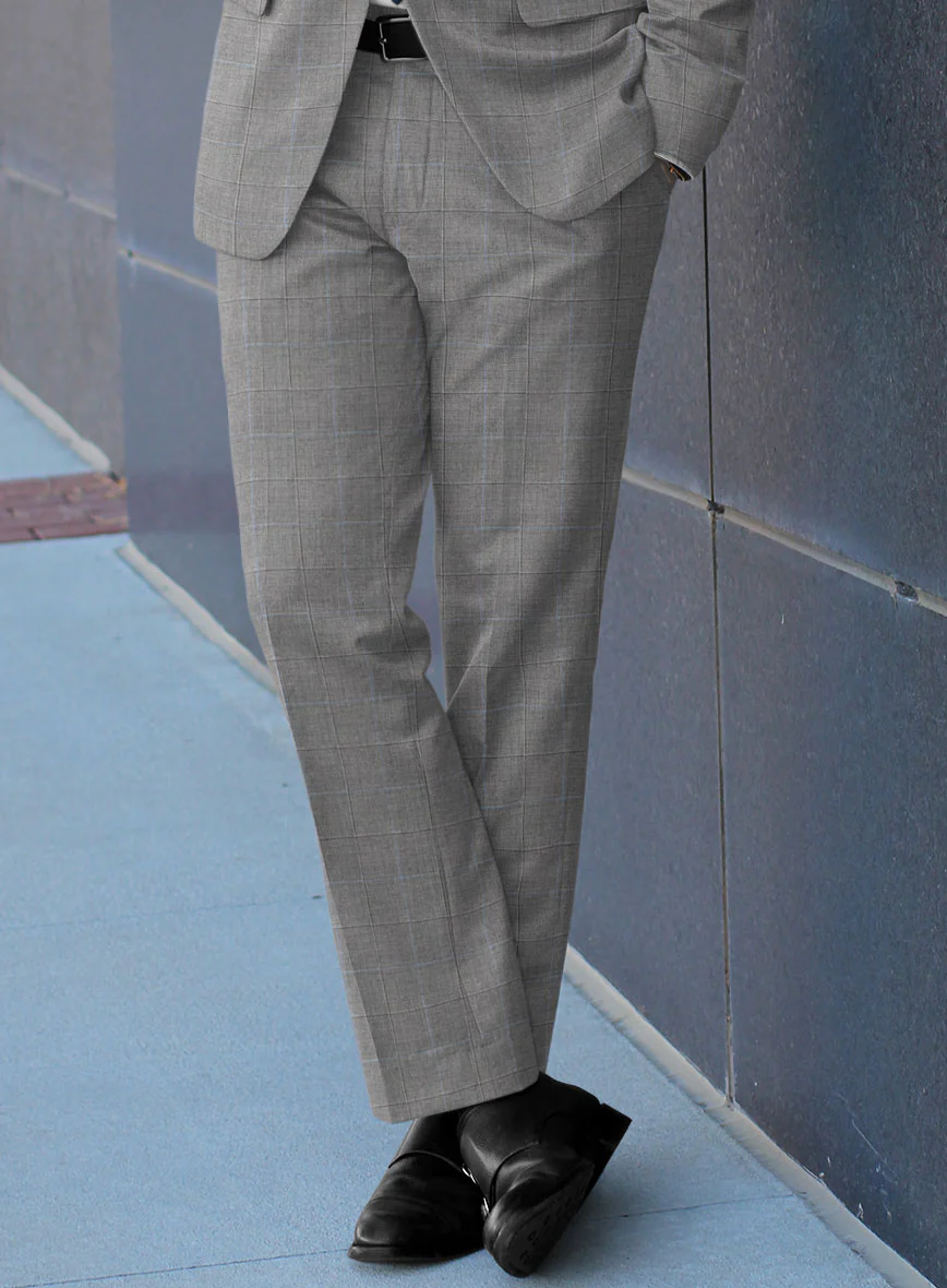 Scabal Cosmopolitan Windowpane Gray Wool Pants - Image 2