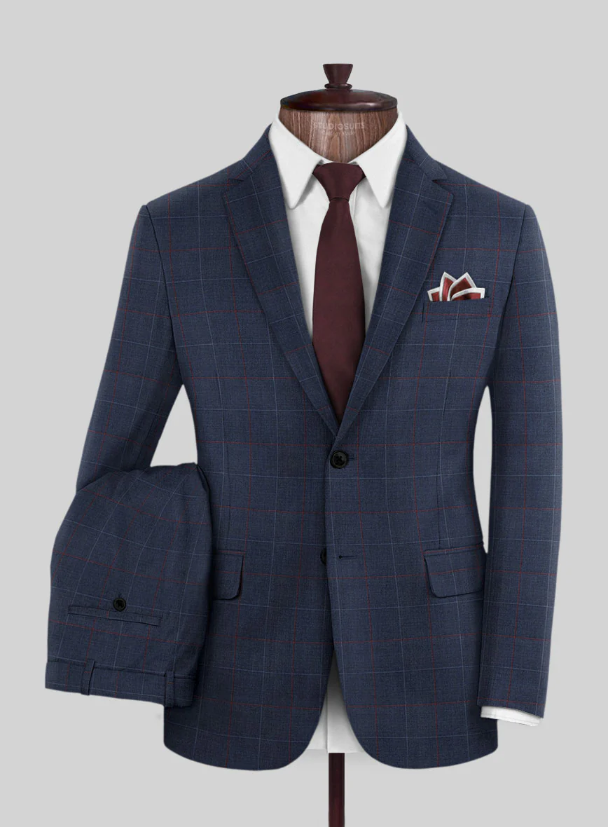 Scabal Cosmopolitan Windowpane Light Navy Wool Suit