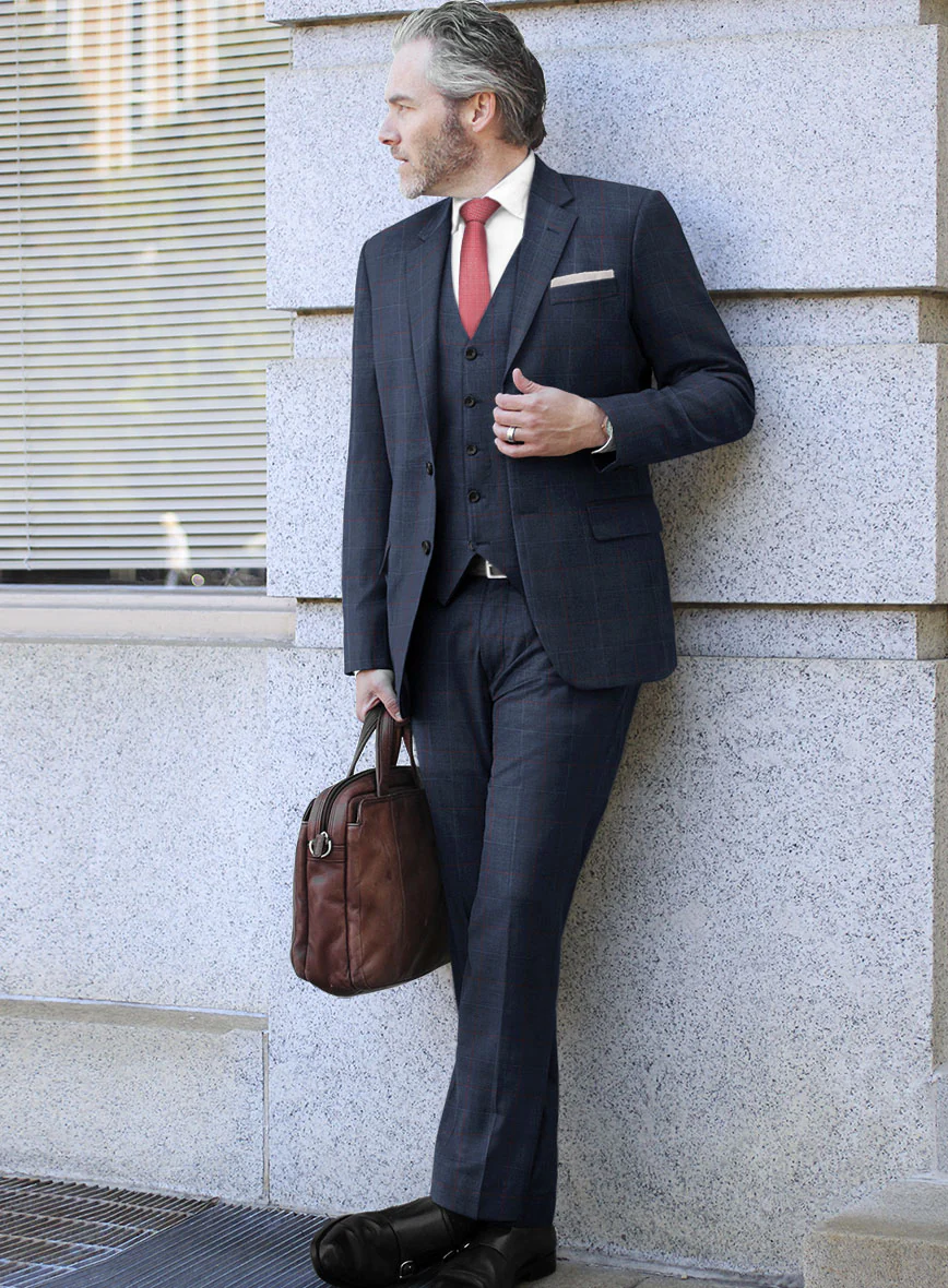 Scabal Cosmopolitan Windowpane Light Navy Wool Suit - Image 2