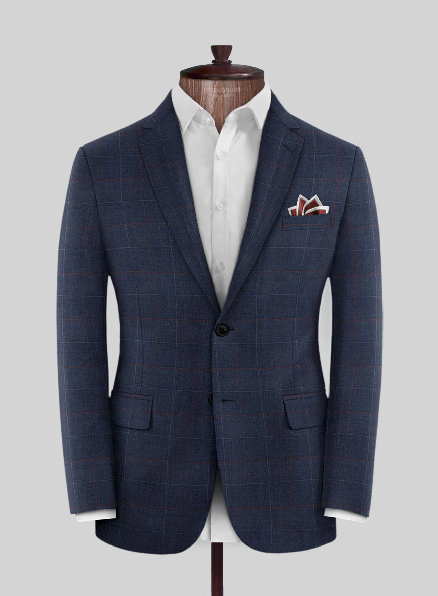 Scabal Cosmopolitan Windowpane Light Navy Wool Suit - Image 3