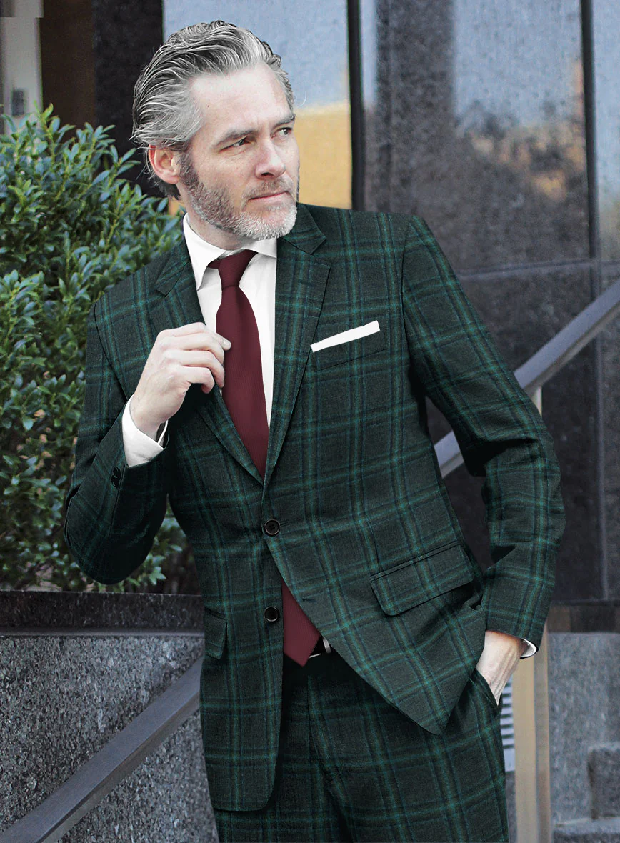 Scabal Dark Green Checks Wool Jacket - Image 2