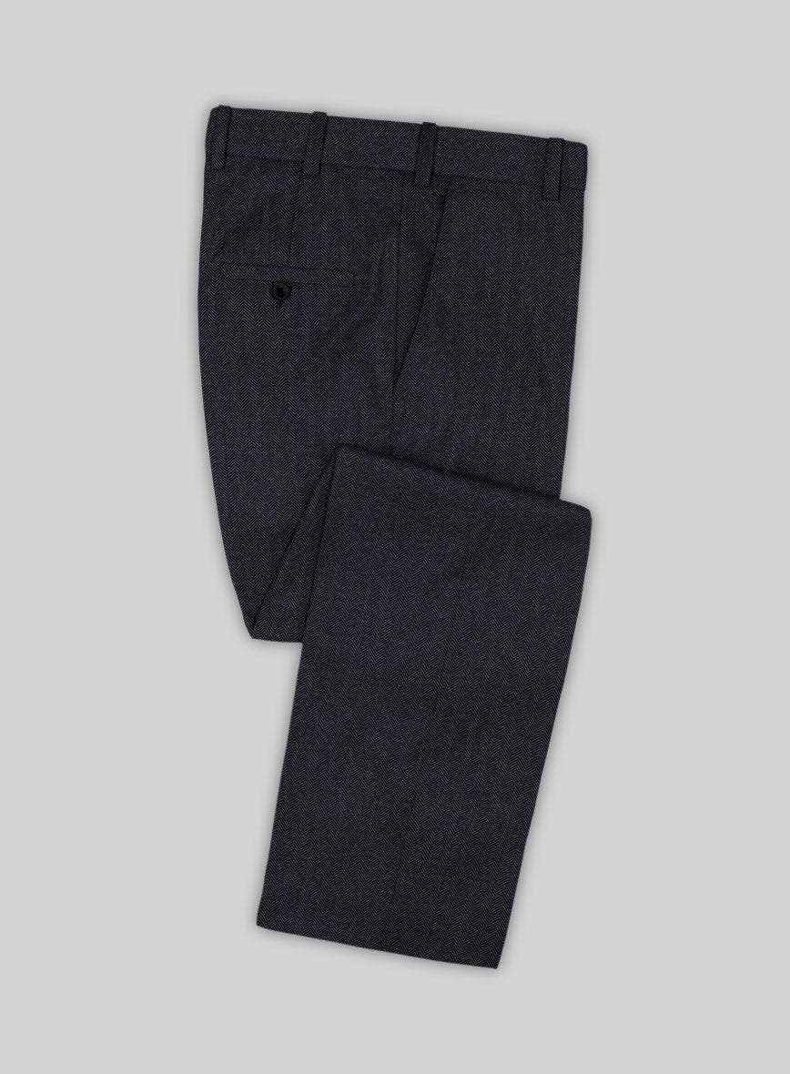 Scabal Eziki Herringbone Blue Wool Pants
