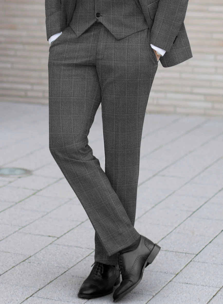 Scabal Lisco Windowpane Gray Wool Pants - Image 2
