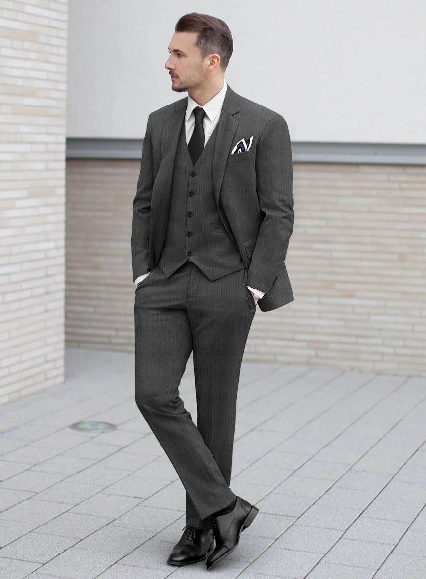 Scabal Londoner Casiri Stripe Charcoal Wool Suit - Image 2