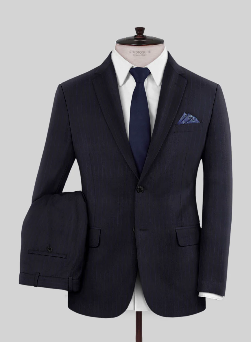Scabal Londoner Corta Stripe Blue Wool Suit