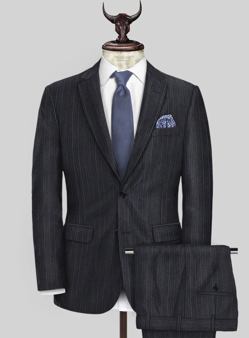 Scabal Londoner Cutina Stripe Blue Wool Suit
