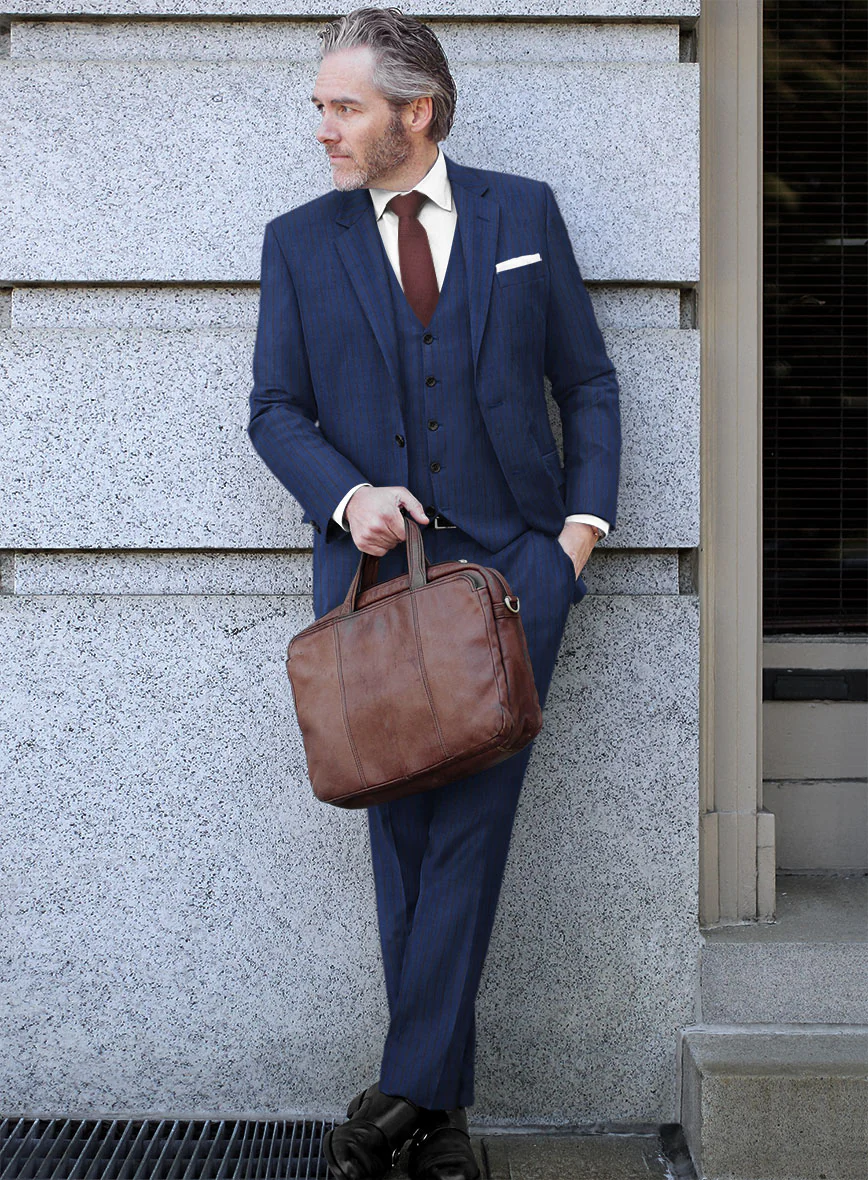 Scabal Londoner Deli Stripe Blue Wool Suit - Image 2