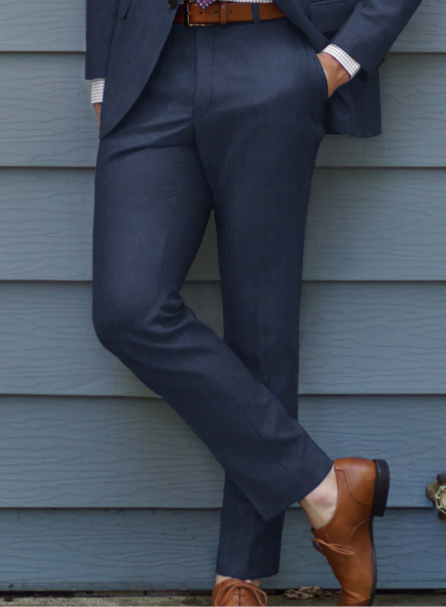 Scabal Londoner Erafin Stripe Blue Wool Pants - Image 2
