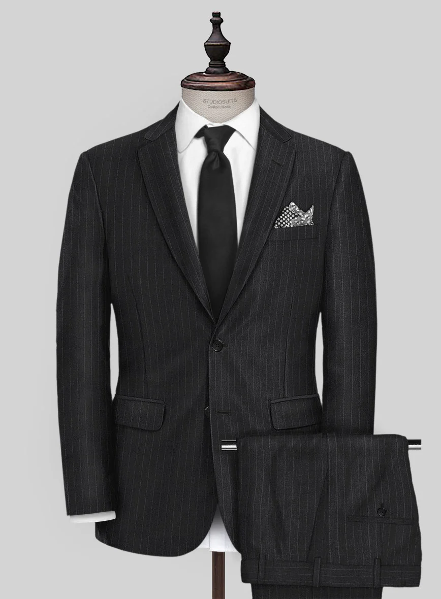 Scabal Londoner Isai Stripe Charcoal Wool Suit