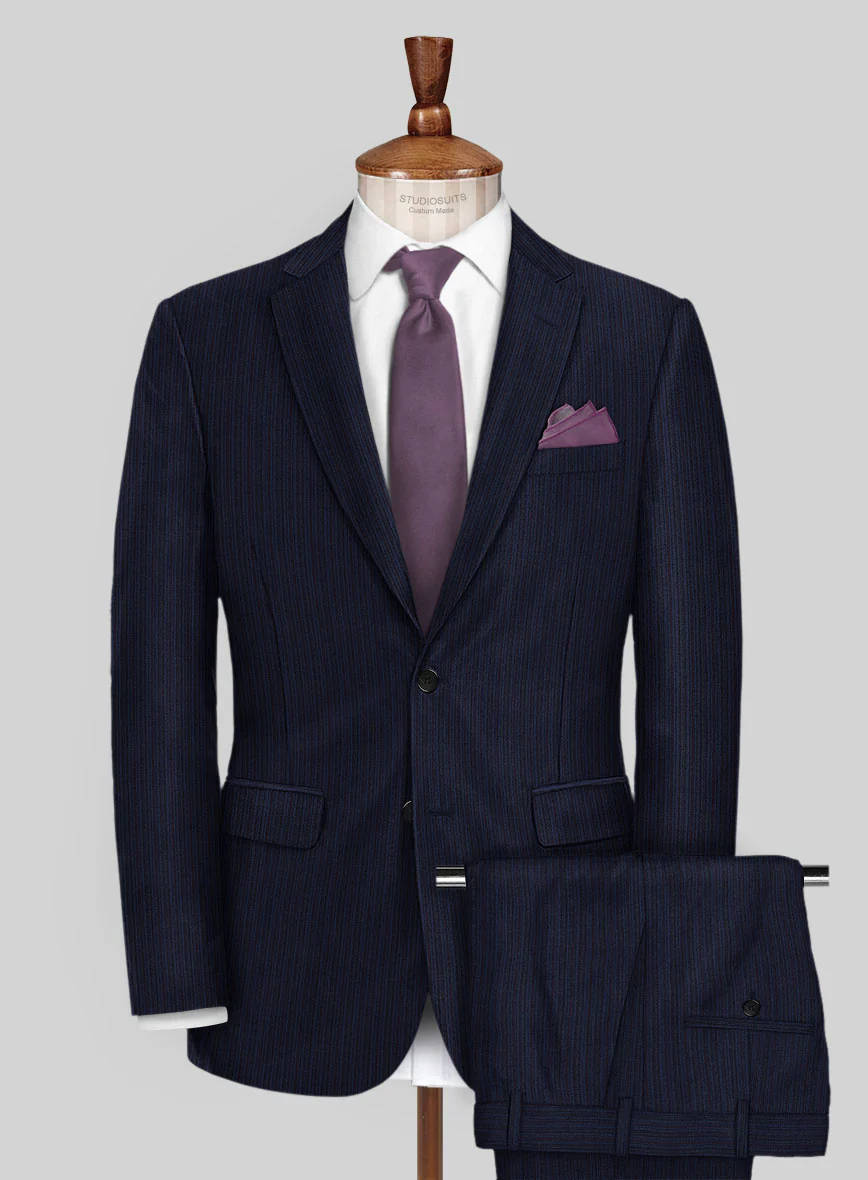 Scabal Londoner Malno Stripe Blue Wool Suit