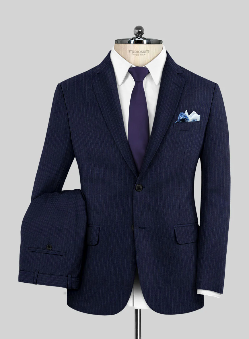 Scabal Londoner Mence Stripe Blue Wool Suit