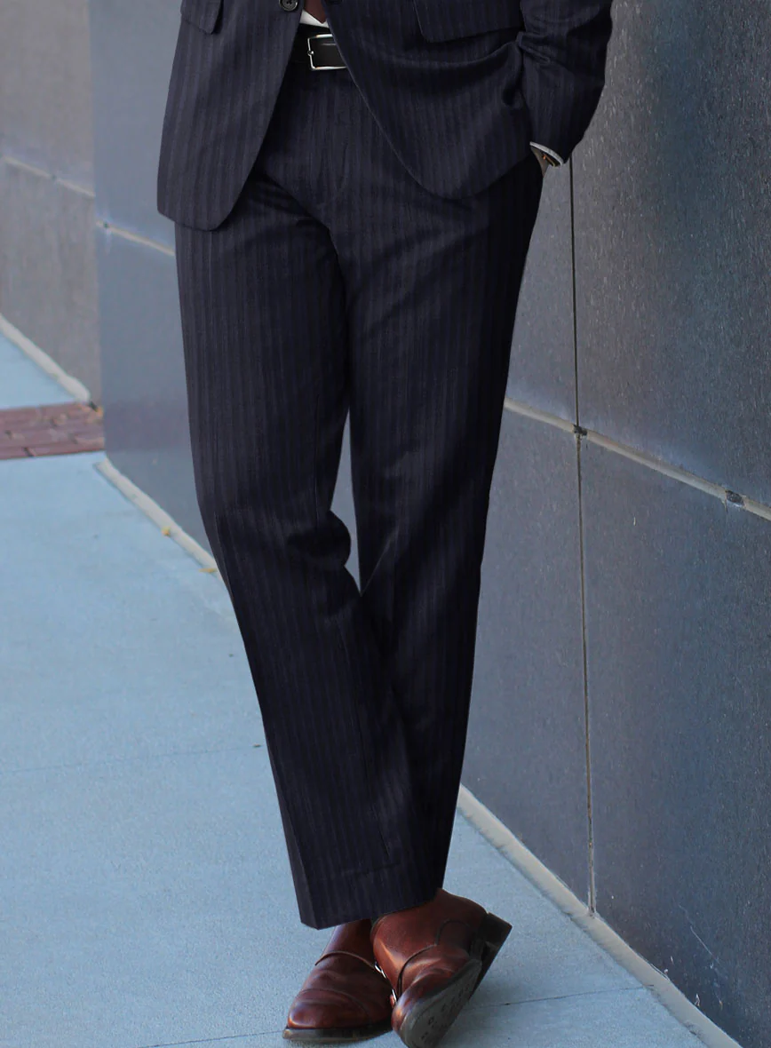 Scabal Londoner Nicaso Stripe Blue Wool Pants - Image 2