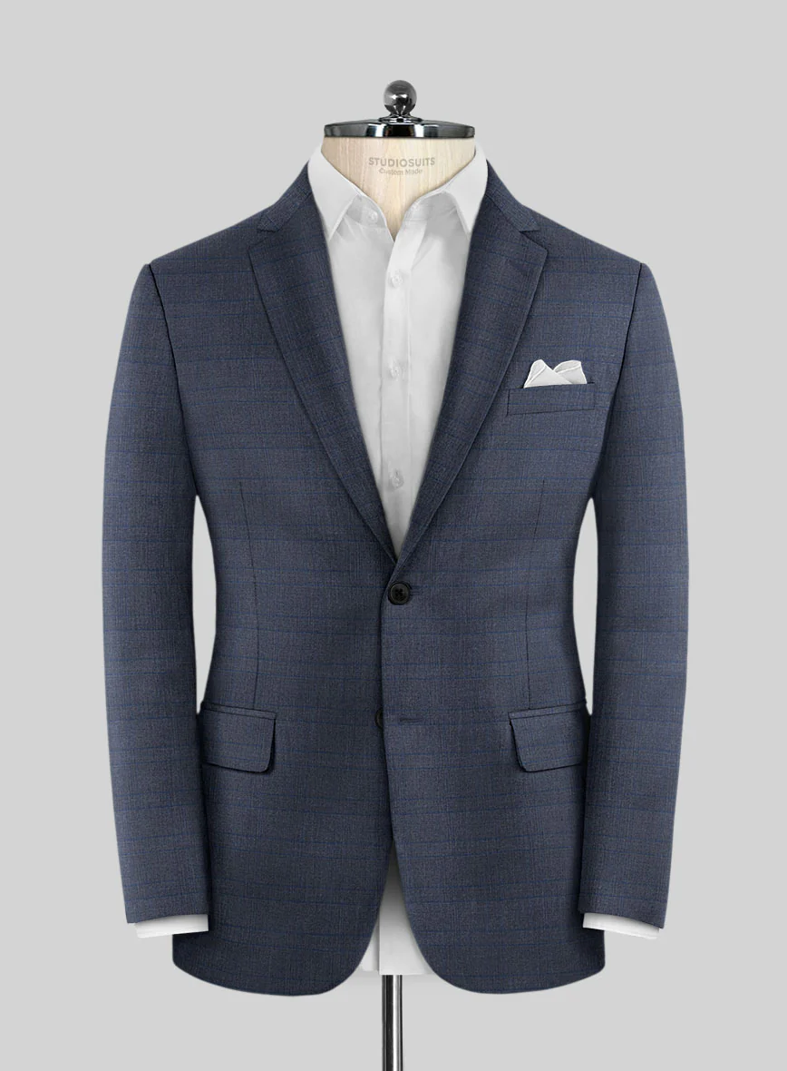 Scabal Londoner Olfoda Checks Blue Wool Suit - Image 3
