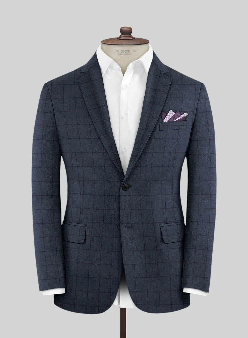 Scabal Londoner Windowpane Dark Blue Wool Jacket