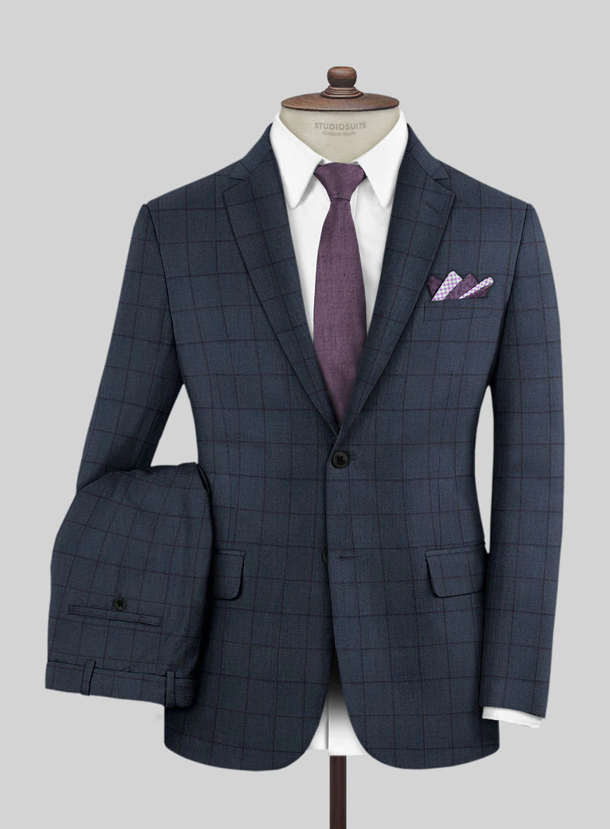Scabal Londoner Windowpane Dark Blue Wool Suit
