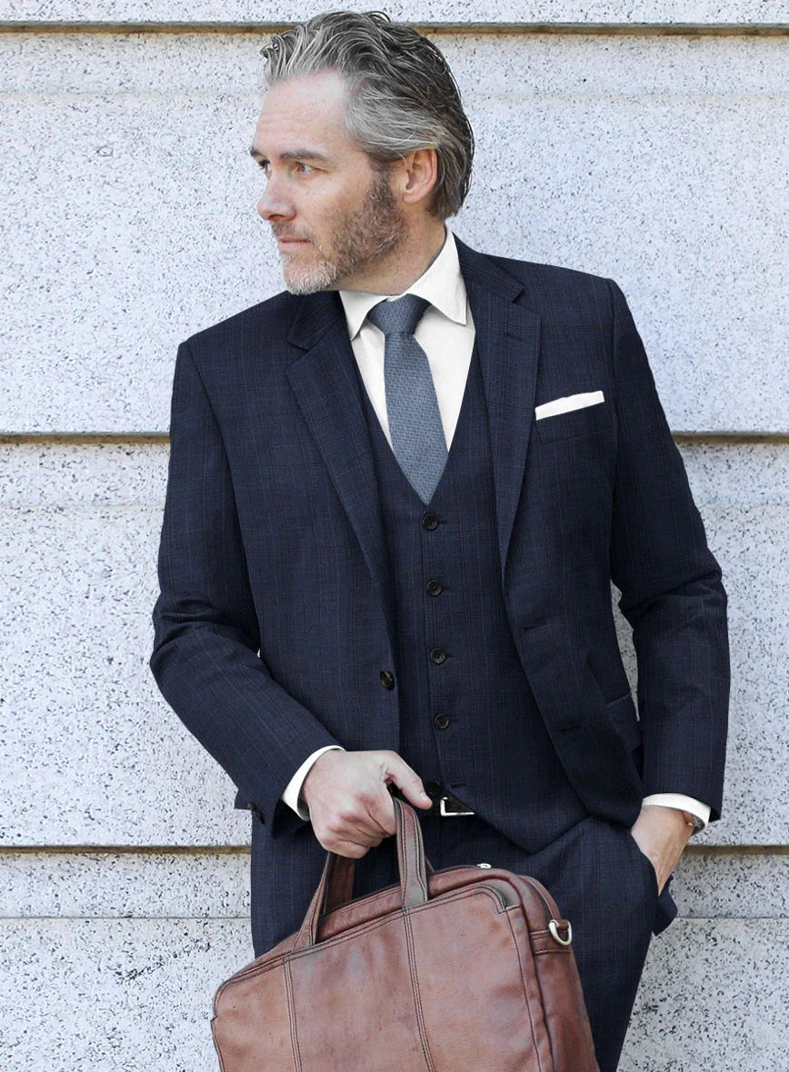 Scabal Mivo Checks Blue Wool Suit - Image 4